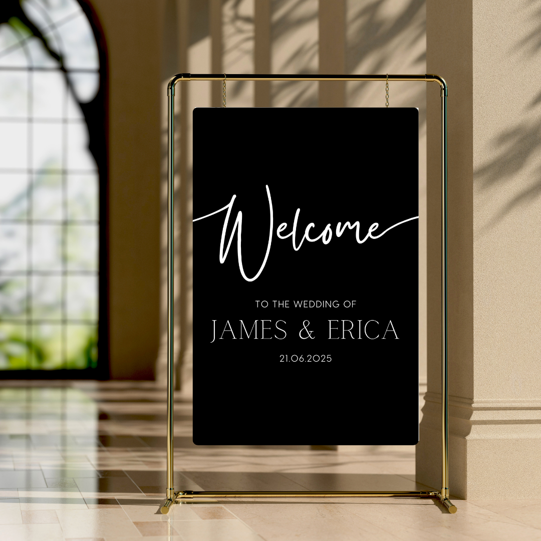 timeless black simple wedding welcome sign - personalised wedding signs