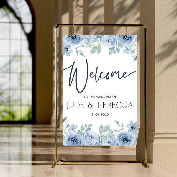 Blue Floral Welcome Sign