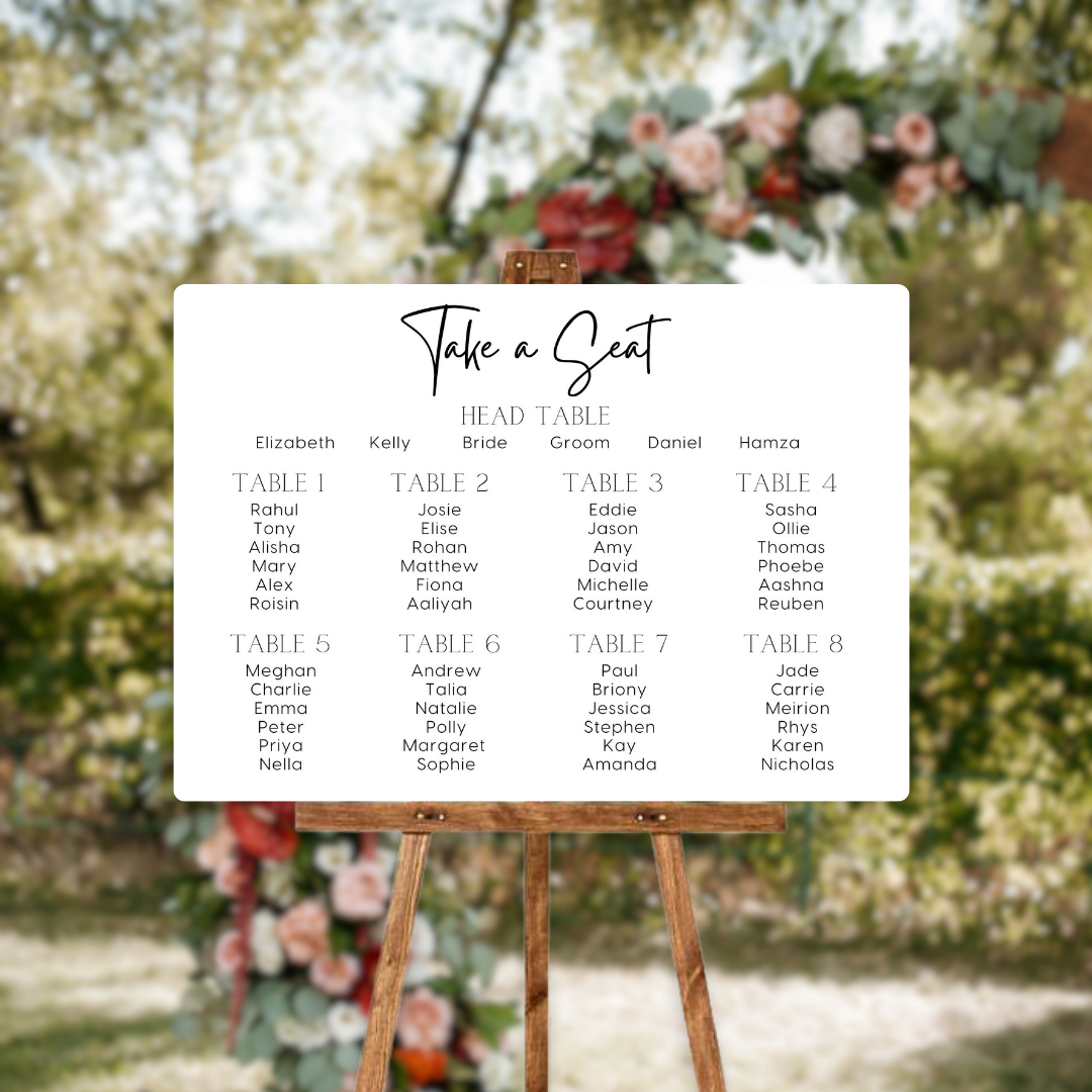 timeless white seating plan wedding sign - personalised wedding sign