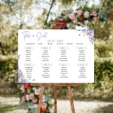 lilac and lavender floral seating plan sign for wedding - personalised wedding sign