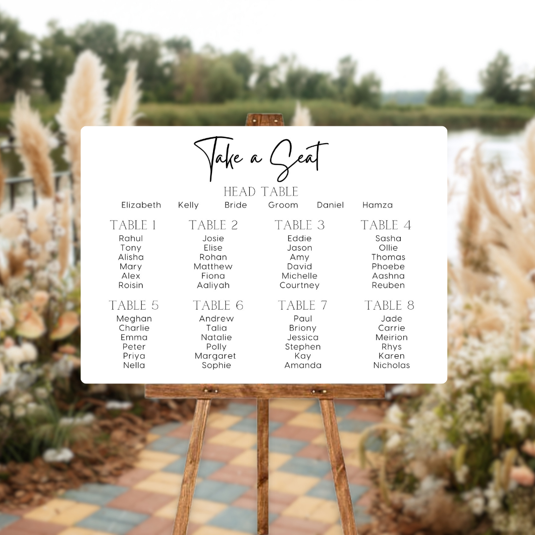 timeless white seating plan wedding sign - personalised wedding sign