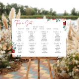 Red and cream floral seating plan sign for wedding - personalised wedding sign