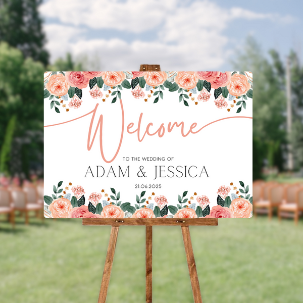 Pink & Peach Floral Welcome Sign