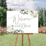 white roses floral wedding welcome sign - personalised wedding signs