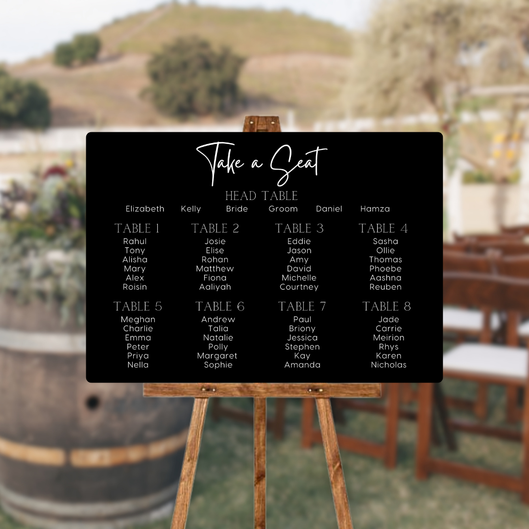 timeless black seating plan wedding sign - personalised wedding sign