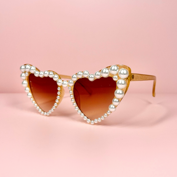 pearl embellished heart shaped sunglasses - bride sunglasses