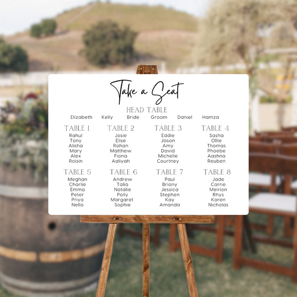 timeless white seating plan wedding sign - personalised wedding sign