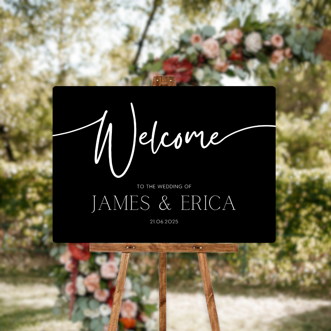 timeless black simple wedding welcome sign - personalised wedding signs