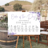 lilac floral order of the day sign for weddings - personalised - customizable