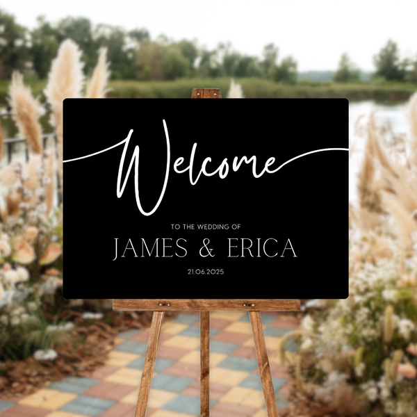 timeless black simple wedding welcome sign - personalised wedding signs