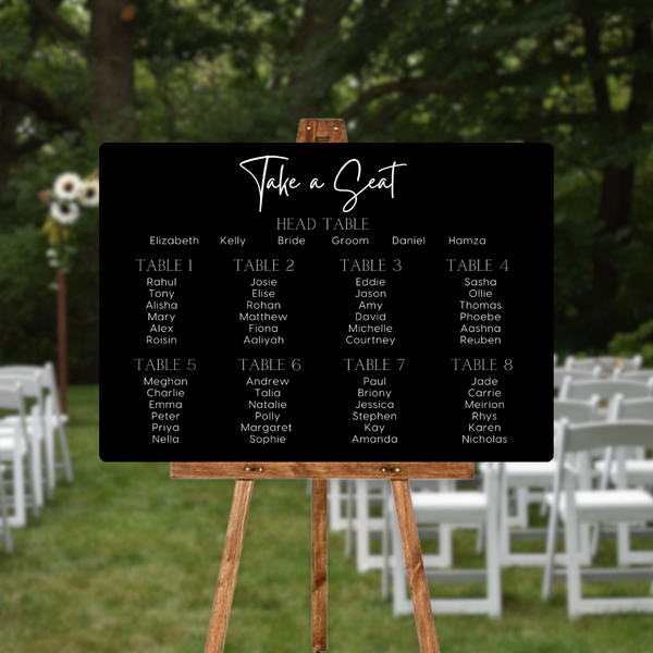 timeless black seating plan wedding sign - personalised wedding sign