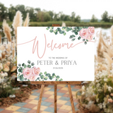 pink roses floral wedding welcome sign - personalised wedding signs