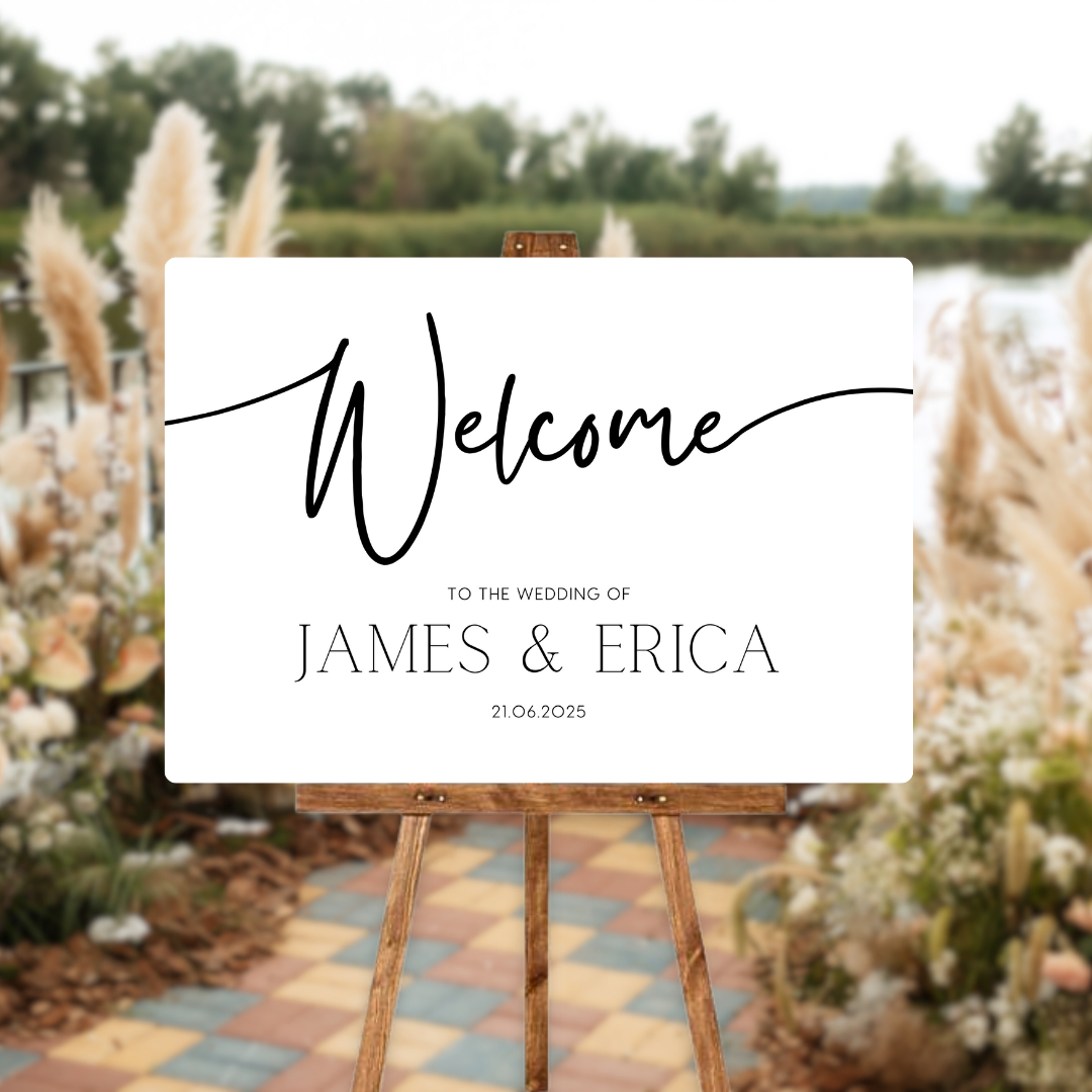 timeless white simple wedding welcome sign - personalised wedding signs