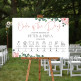 pink roses floral order of the day sign for weddings - personalised - customizable