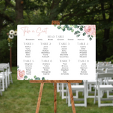 pink roses floral seating plan wedding sign - personalised wedding sign