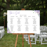 lilac and lavender floral seating plan sign for wedding - personalised wedding sign