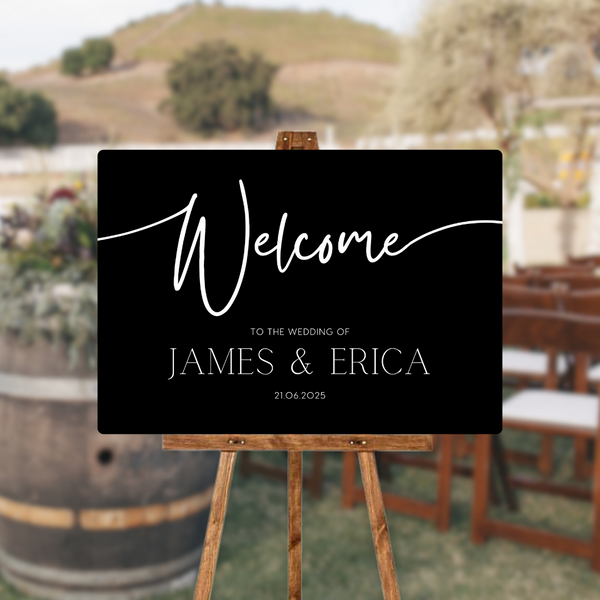 timeless black simple wedding welcome sign - personalised wedding signs