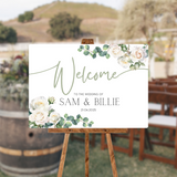 white roses floral wedding welcome sign - personalised wedding signs