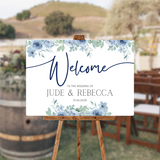 blue floral wedding welcome sign - personalised wedding signs