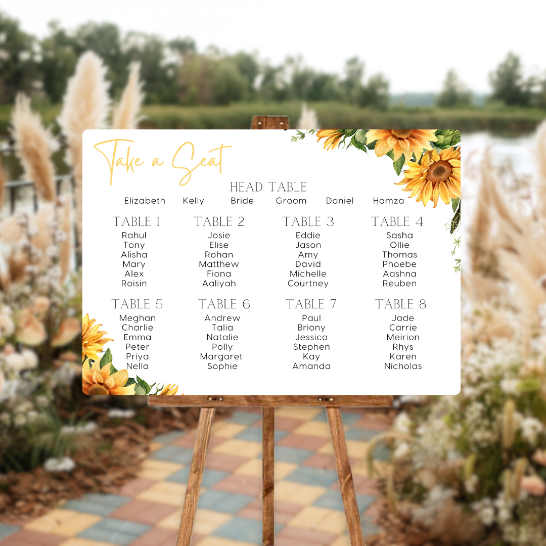 sunflowers floral seating plan weddingg sign - affordable personalised wedding signs