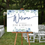 blue floral wedding welcome sign - personalised wedding signs