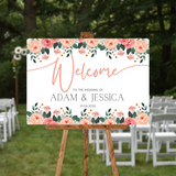 pink and peach floral wedding welcome sign - personalised wedding signs