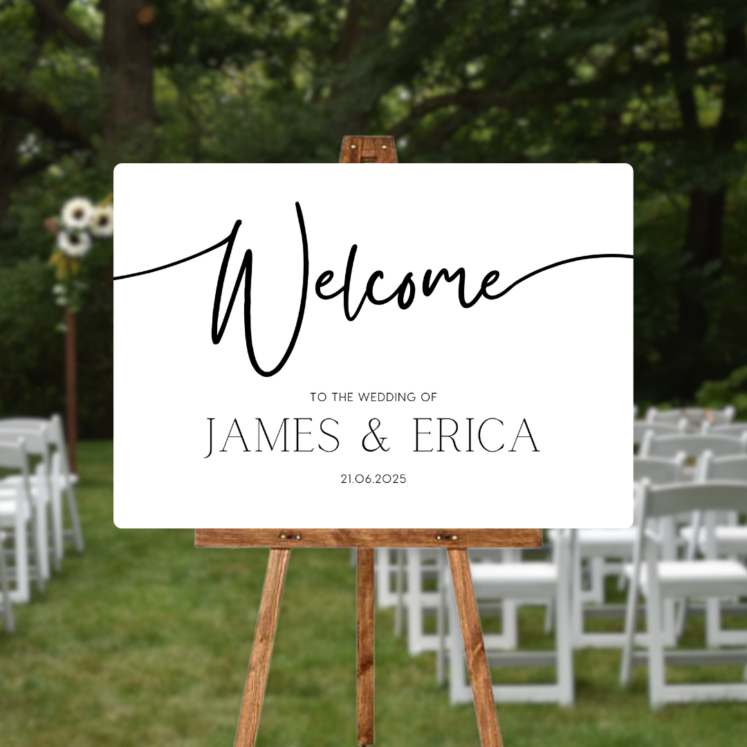 timeless white simple wedding welcome sign - personalised wedding signs