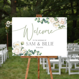 white roses floral wedding welcome sign - personalised wedding signs