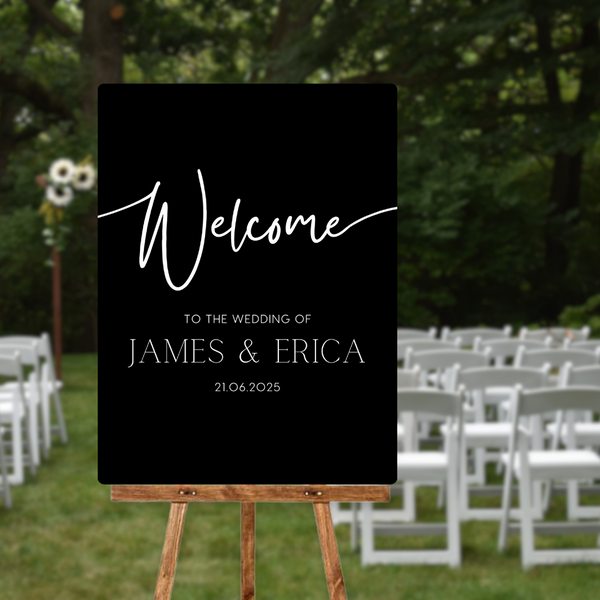 timeless black simple wedding welcome sign - personalised wedding signs