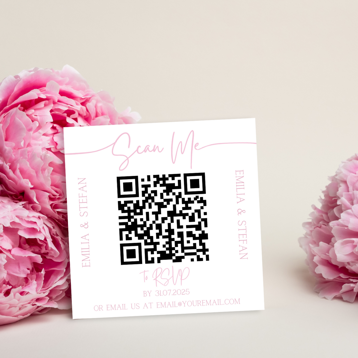 square QR code wedding RSVPs - personalised QR code wedding invitations