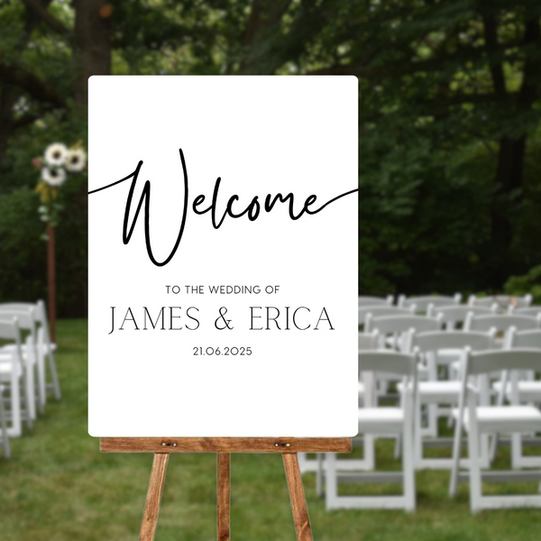 timeless white simple wedding welcome sign - personalised wedding signs