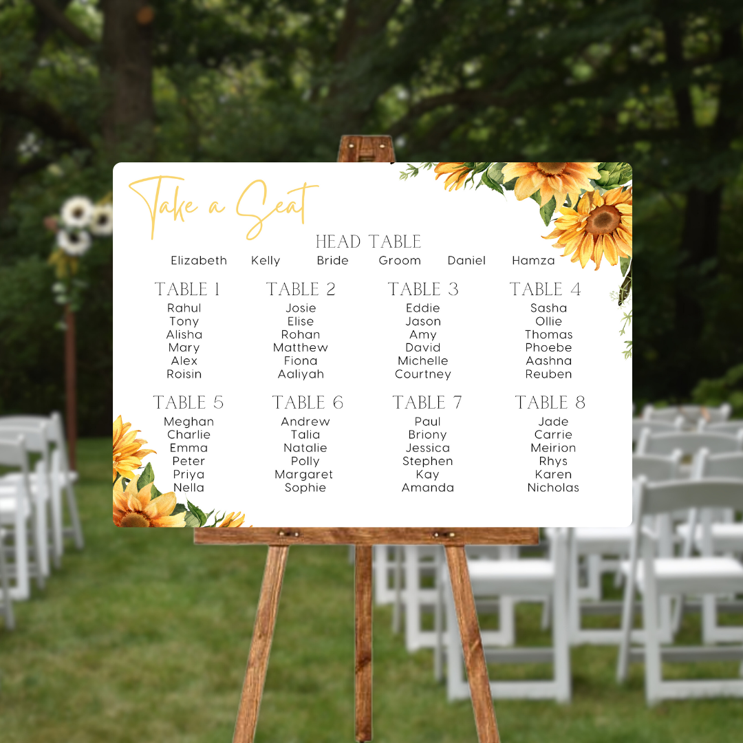 sunflowers floral seating plan weddingg sign - affordable personalised wedding signs