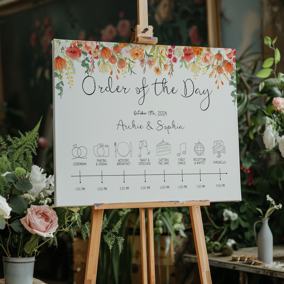 autumn wedding order of the day sign - custom order of the day sign autumnal - personalised wedding signage