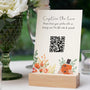 autumn floral photo sharing qr code sign for wedding tables - luxury wedding table signage for guests to share photos