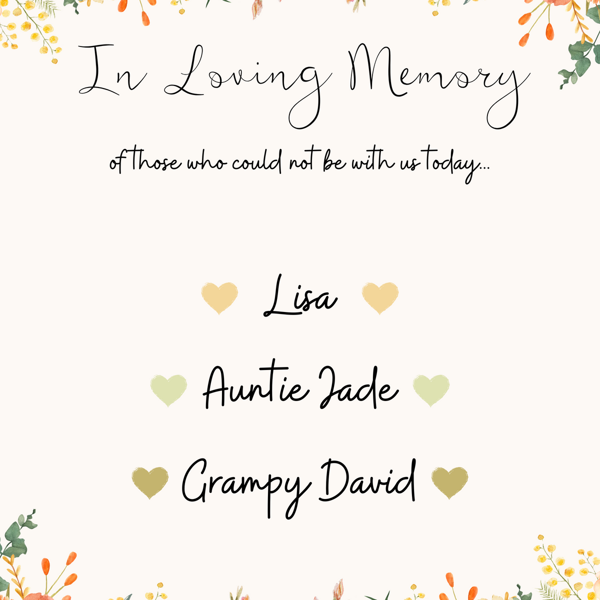 Autumnal "In Loving Memory" Table Sign