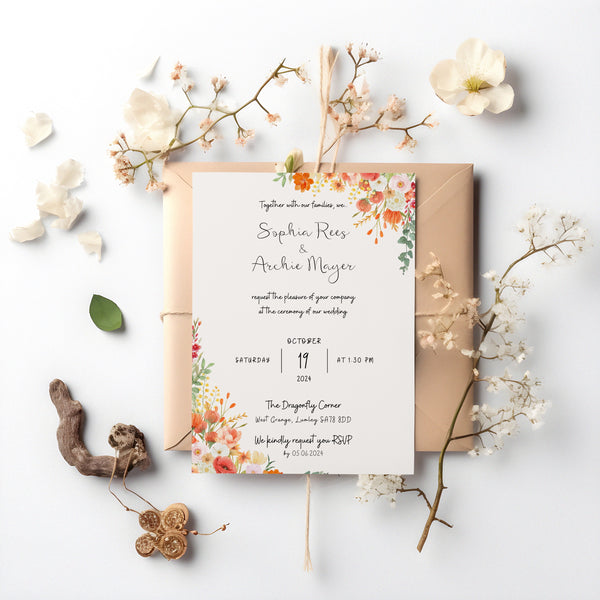 Autumnal Wedding invites - autumn wedding invitations - custom wedding invites uk