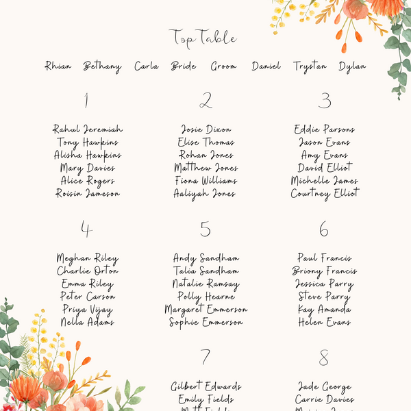 autumn wedding seating plan sign - custom take a seat wedding sign - wedding breakfast seating chart autumnal