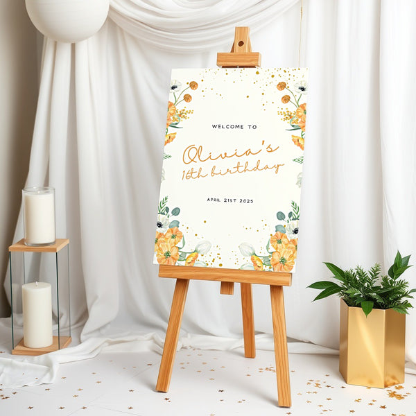 Birthday Welcome Sign - Mustard Floral