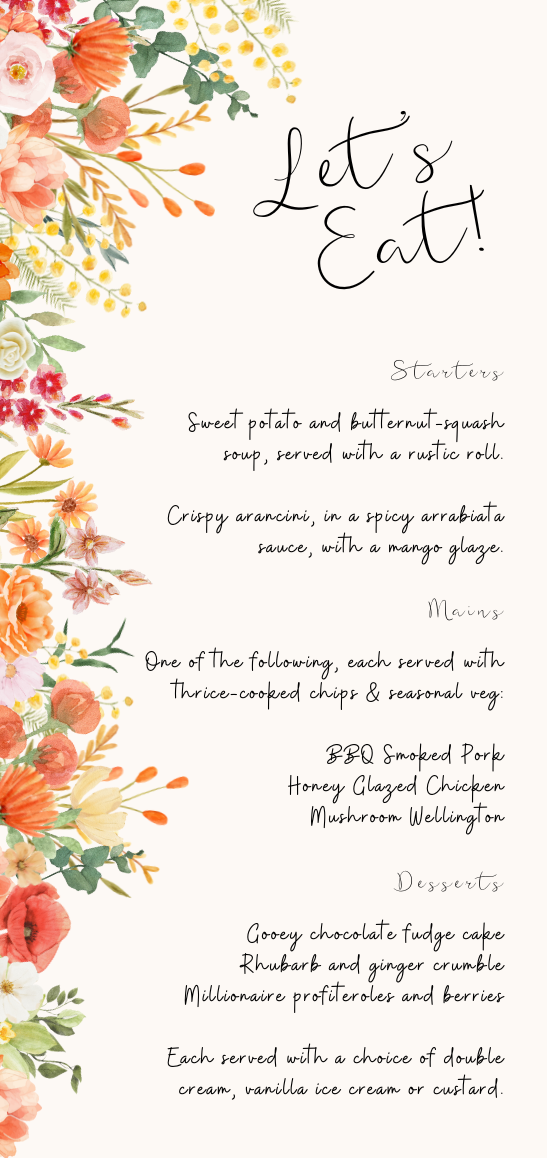 Autumnal Wedding Menu