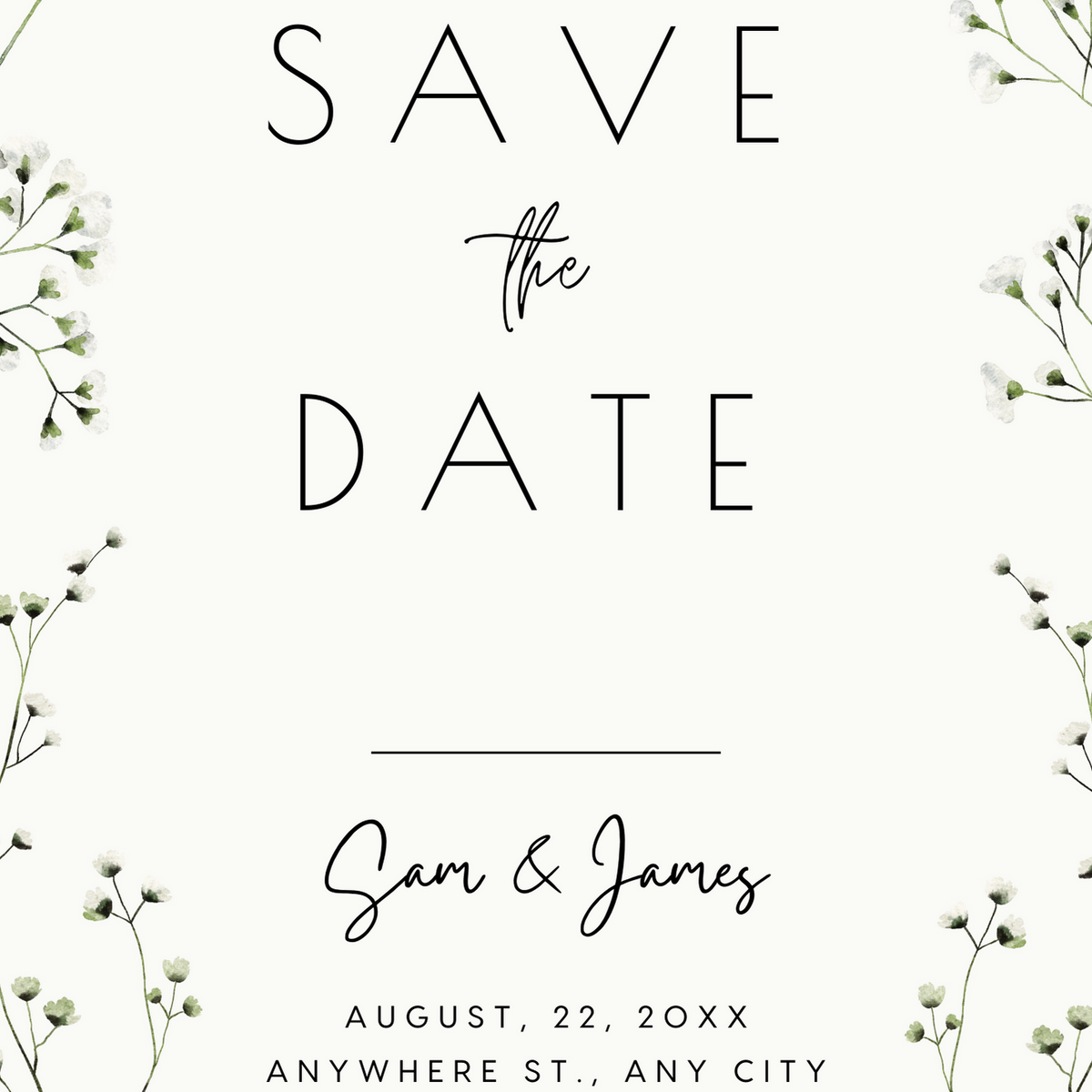 baby's breath floral wedding save the date invites - affordable personalised save the dates