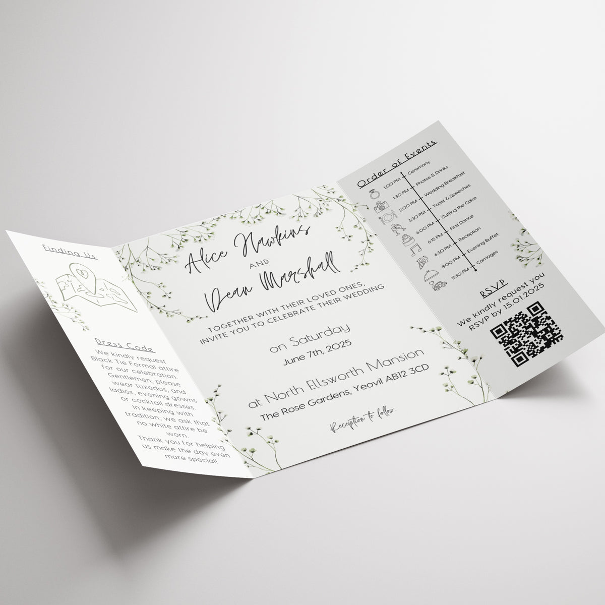 Baby's Breath Floral Gatefold Wedding Invitations