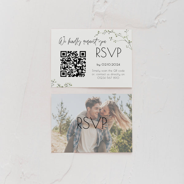 baby's breath floral wedding RSVP with QR - personalised wedding RSVPs invitations