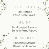 baby's breath floral personalised wedding menu - affordable custom wedding menus