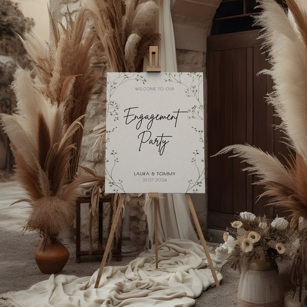 Baby's Breath Floral Engagement Party Welcome sign - Signage for Wedding Engagement Celebration