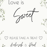 baby's breath floral wedding sweet table sign - personalised love is sweet sign 