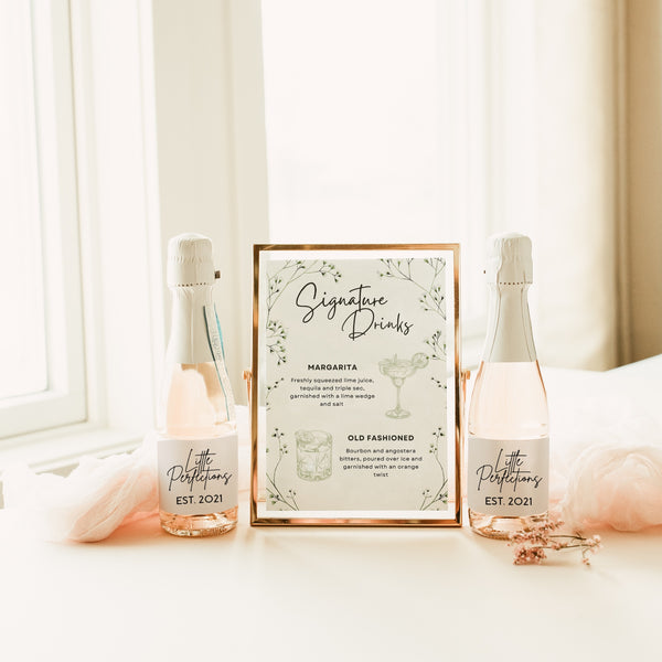 baby's breath floral Wedding Signature Drinks Sign - Elegant signature drinks sign personalised