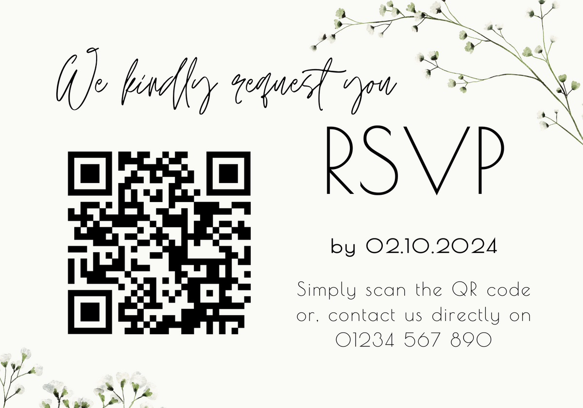 baby's breath floral wedding RSVP with QR - personalised wedding RSVPs invitations