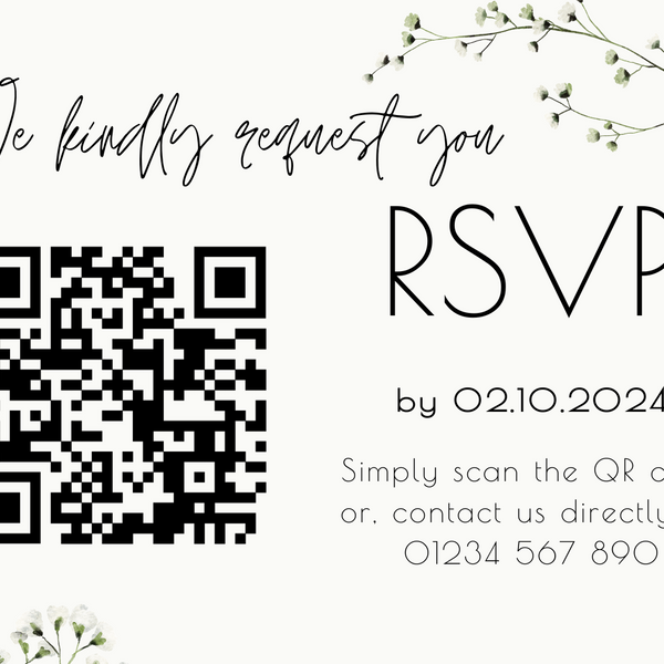 baby's breath floral wedding RSVP with QR - personalised wedding RSVPs invitations