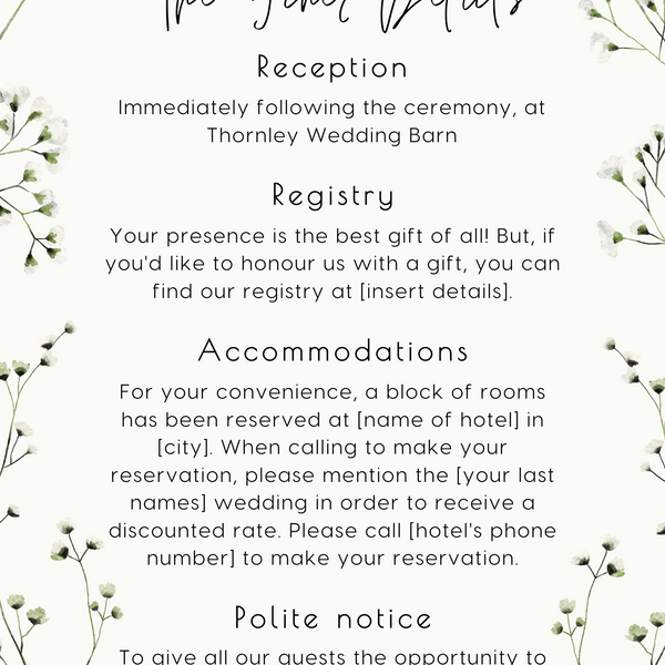 baby's breath floral wedding invites - affordable personalised wedding invitations