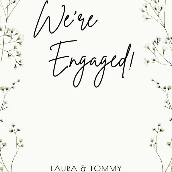 Custom Baby's Breath Floral "We're Engaged!" Engagement Party Sign